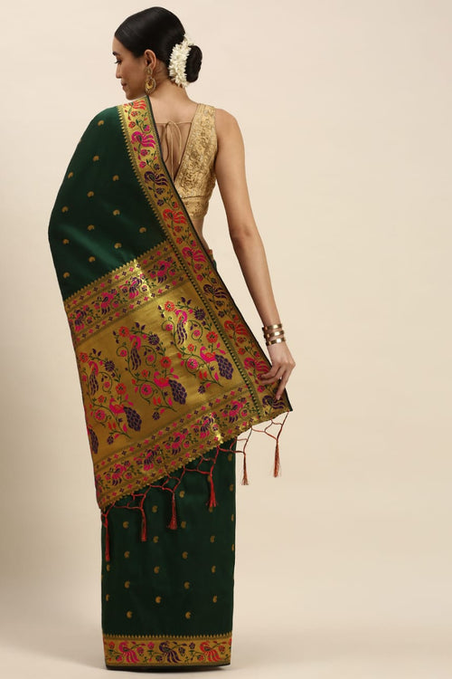 Load image into Gallery viewer, Demesne Dark Green Paithani Silk Saree With Evanescent Blouse Piece
