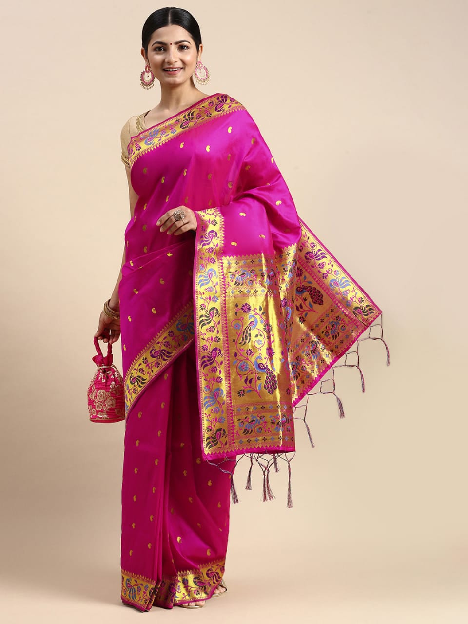Scintilla Dark Pink Paithani Silk Saree With Serendipity Blouse Piece