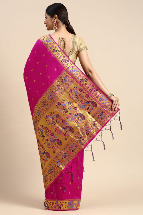 Load image into Gallery viewer, Scintilla Dark Pink Paithani Silk Saree With Serendipity Blouse Piece
