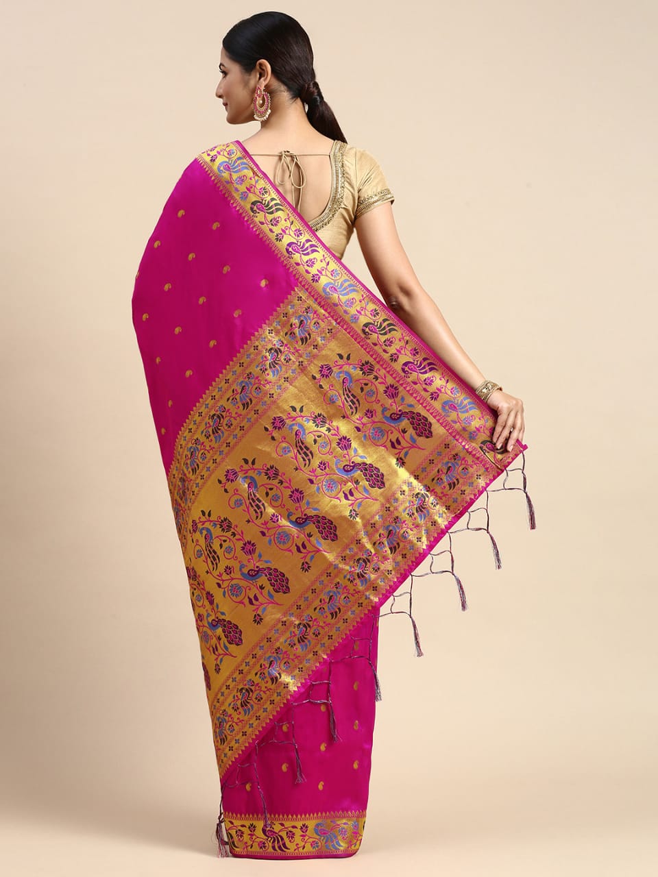 Scintilla Dark Pink Paithani Silk Saree With Serendipity Blouse Piece