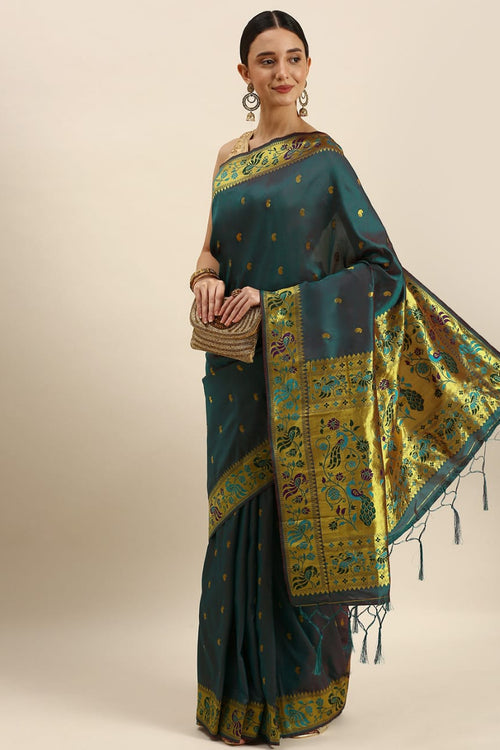 Load image into Gallery viewer, Vestigial Grey Paithani Silk Saree With Staggering Blouse Piece
