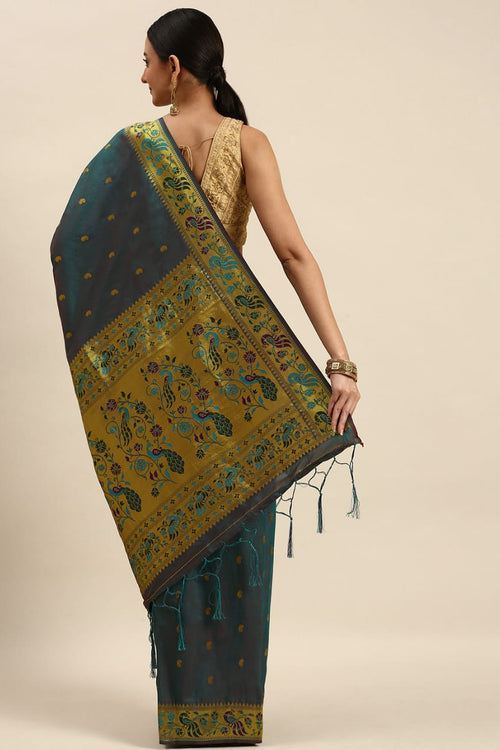 Load image into Gallery viewer, Vestigial Grey Paithani Silk Saree With Staggering Blouse Piece
