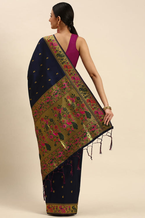 Load image into Gallery viewer, Gratifying Navy Blue Paithani Silk Saree With Luxuriant Blouse Piece
