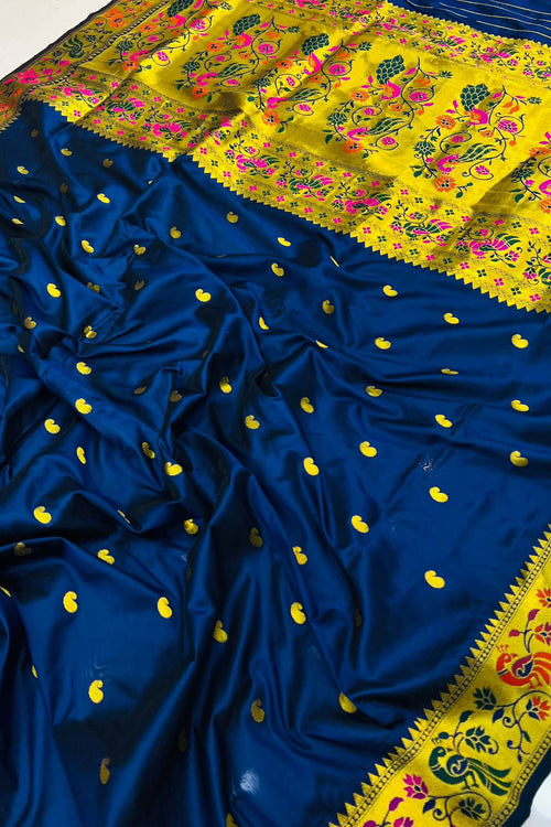 Load image into Gallery viewer, Gratifying Navy Blue Paithani Silk Saree With Luxuriant Blouse Piece
