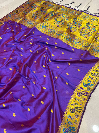 Unequalled Purple Paithani Silk Saree With Profuse Blouse Piece