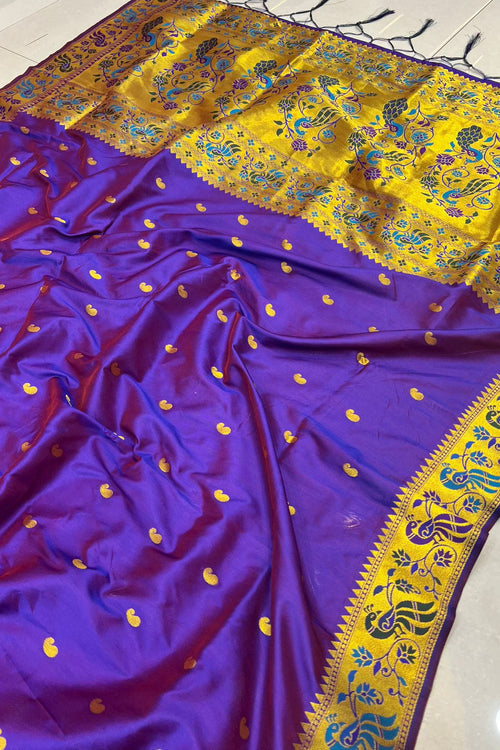 Load image into Gallery viewer, Unequalled Purple Paithani Silk Saree With Profuse Blouse Piece
