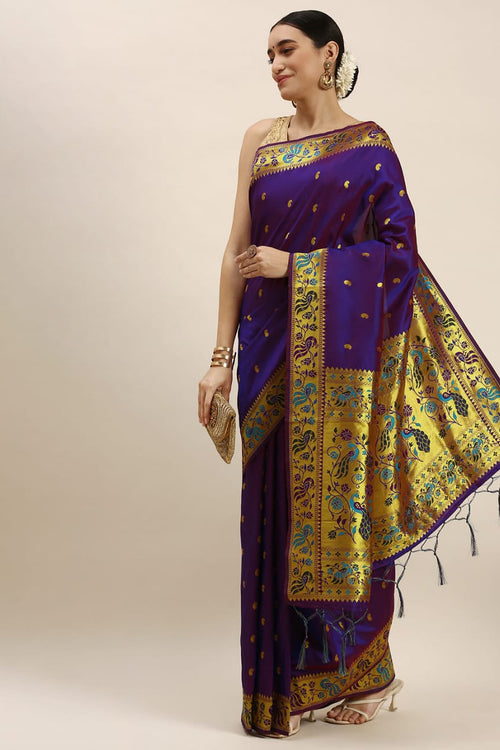 Load image into Gallery viewer, Unequalled Purple Paithani Silk Saree With Profuse Blouse Piece
