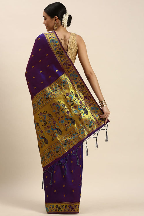 Load image into Gallery viewer, Unequalled Purple Paithani Silk Saree With Profuse Blouse Piece
