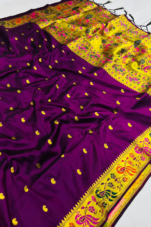 Load image into Gallery viewer, Woebegone Wine Paithani Silk Saree With Gratifying Blouse Piece
