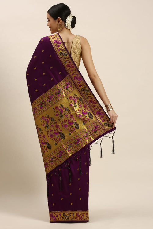 Load image into Gallery viewer, Woebegone Wine Paithani Silk Saree With Gratifying Blouse Piece
