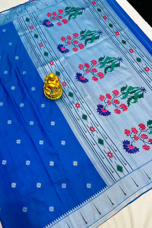 Load image into Gallery viewer, Surreptitious Blue Paithani Silk Saree With Incomparable Blouse Piece
