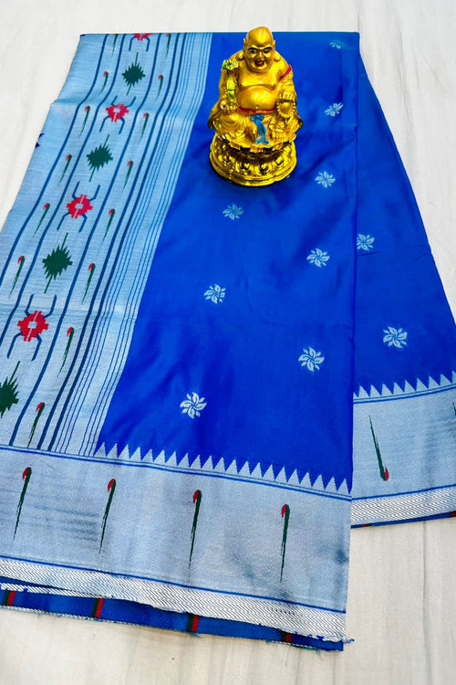 Load image into Gallery viewer, Surreptitious Blue Paithani Silk Saree With Incomparable Blouse Piece
