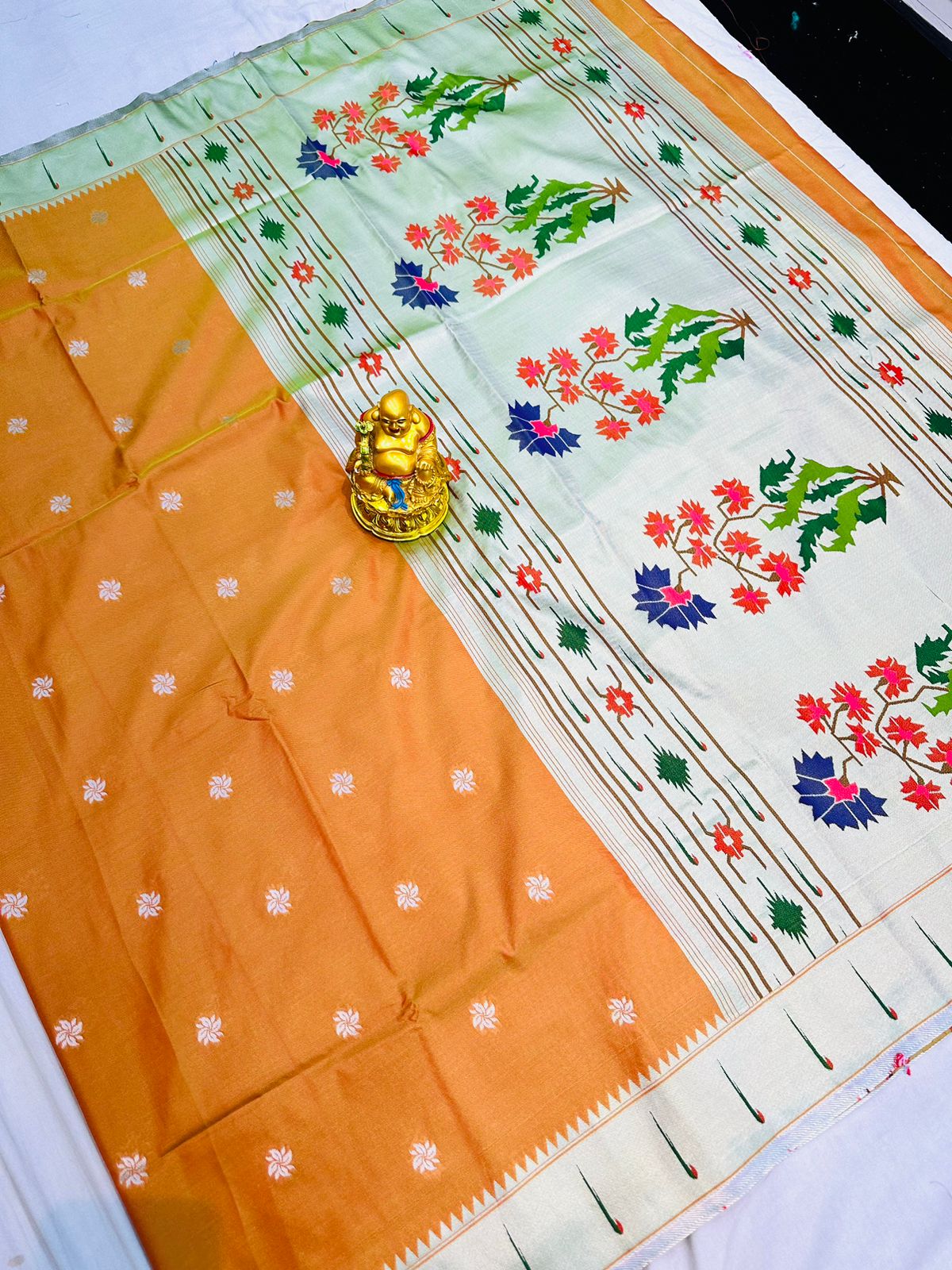 Snazzy Orange Paithani Silk Saree With Lassitude Blouse Piece