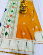 Snazzy Orange Paithani Silk Saree With Lassitude Blouse Piece
