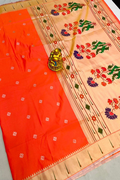 Load image into Gallery viewer, Unequalled Red Paithani Silk Saree With Beauteous Blouse Piece
