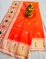 Unequalled Red Paithani Silk Saree With Beauteous Blouse Piece