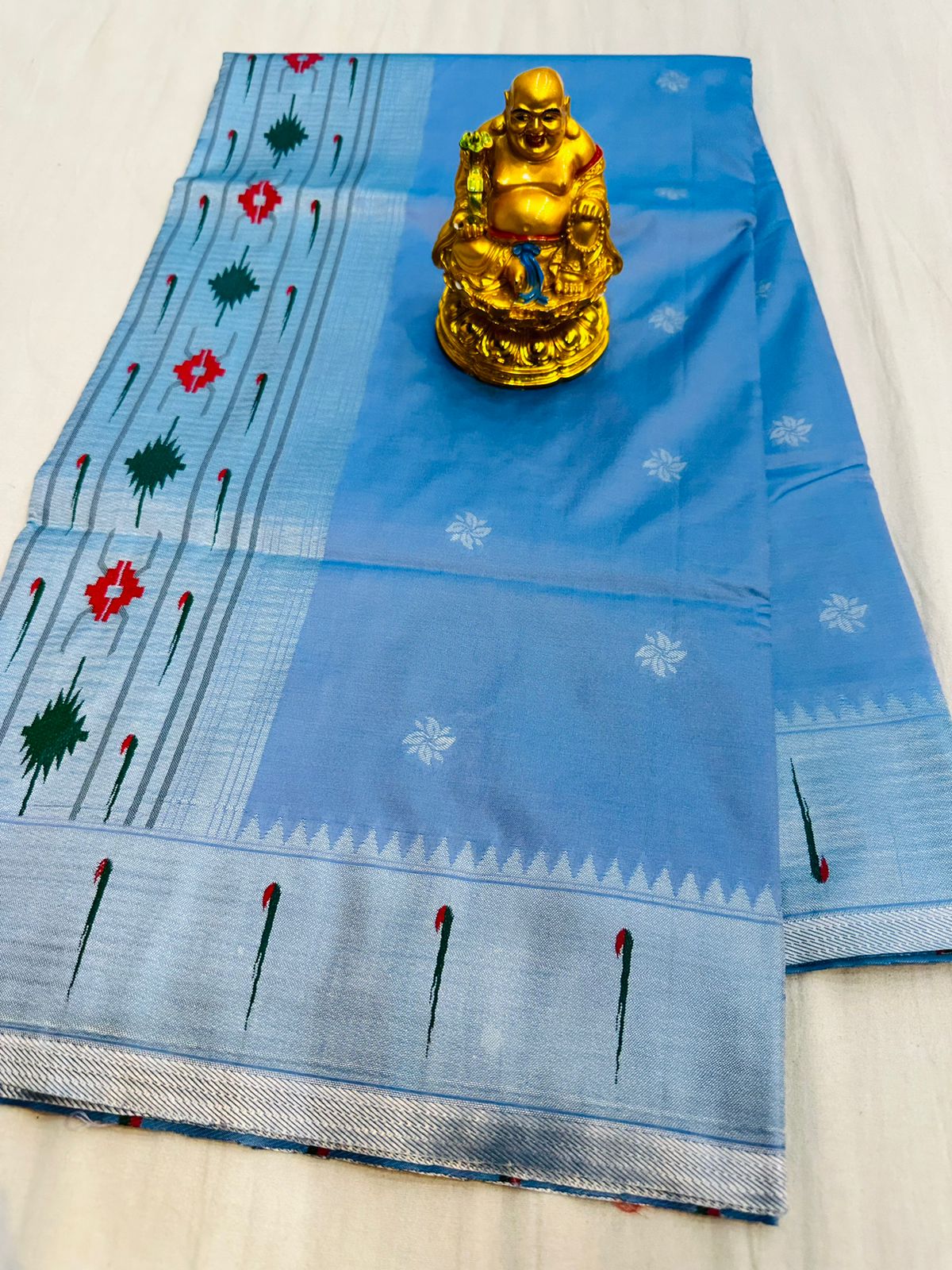 Transcendent Sky Paithani Silk Saree With Inspiring Blouse Piece