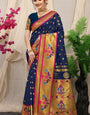 Groovy Blue Paithani Silk Saree With Splendorous Blouse Piece