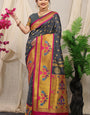 Prominent Grey Paithani Silk Saree With Splendorous Blouse Piece
