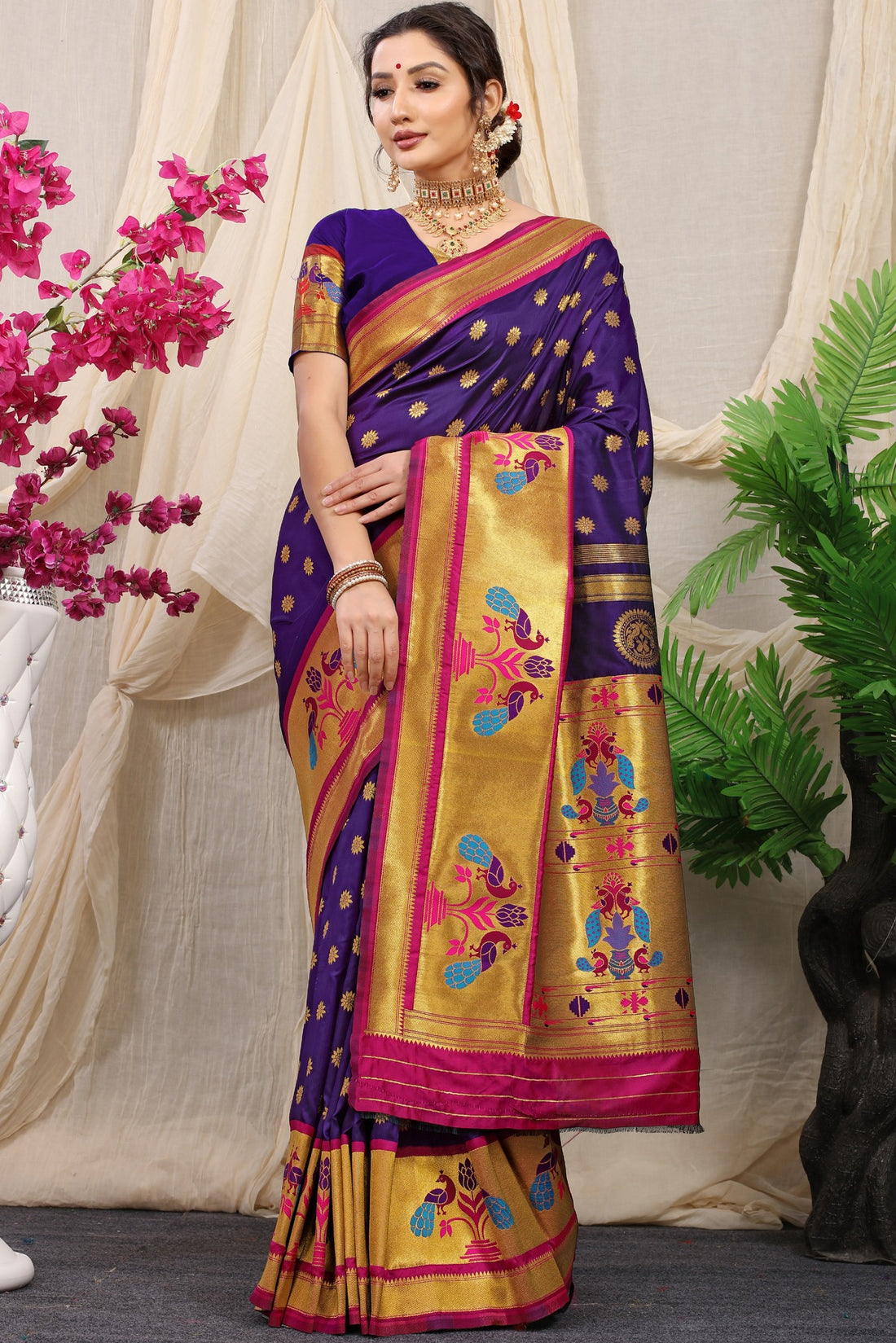 Majesty Purple Paithani Silk Saree With Splendorous Blouse Piece
