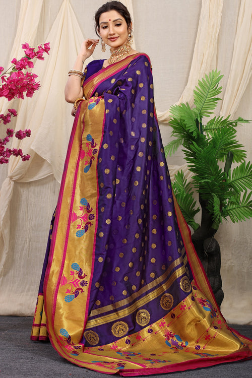 Load image into Gallery viewer, Majesty Purple Paithani Silk Saree With Splendorous Blouse Piece

