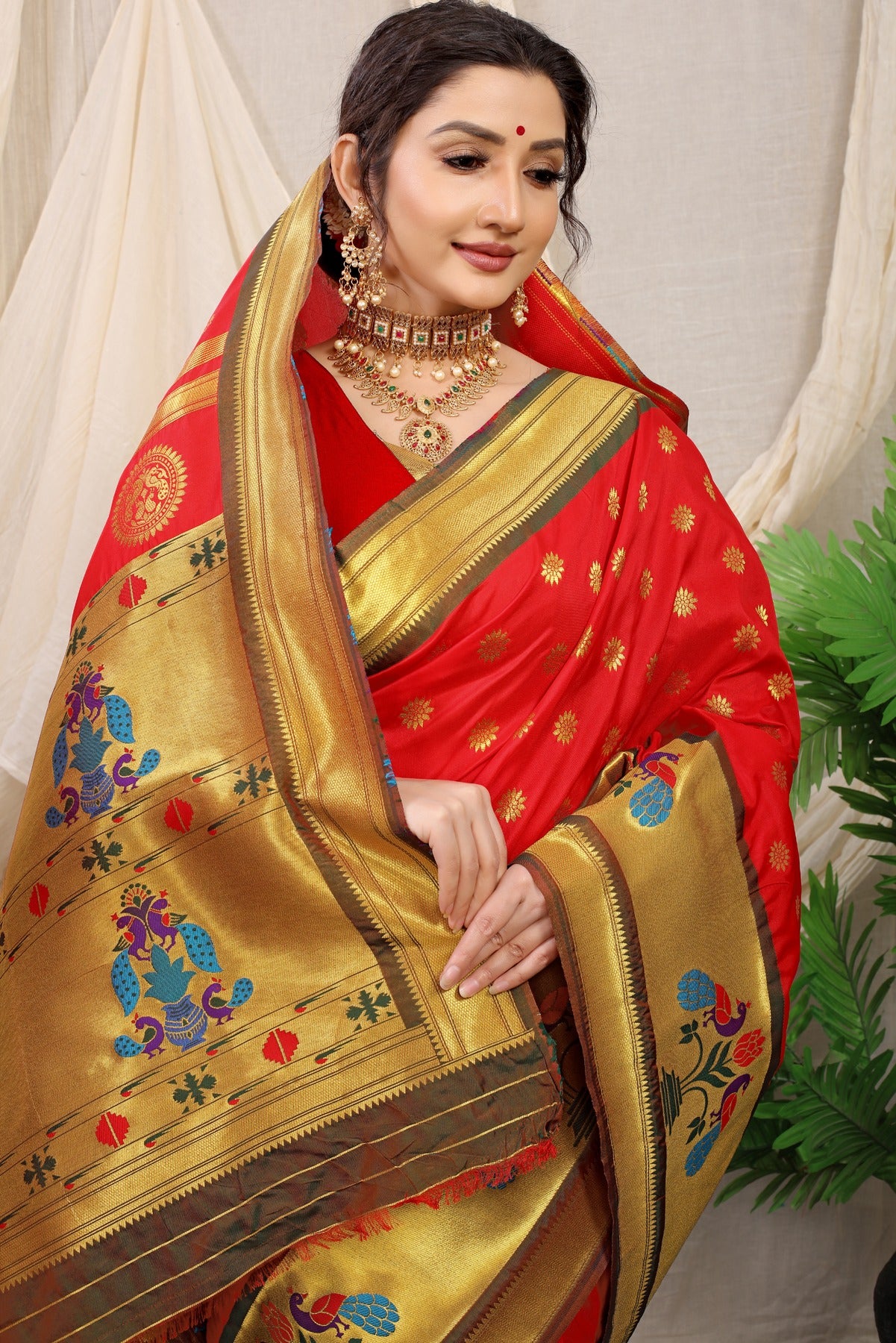 Ravishing Red Paithani Silk Saree With Splendorous Blouse Piece