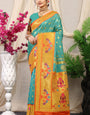 Radiant Turquoise Paithani Silk Saree With Splendorous Blouse Piece