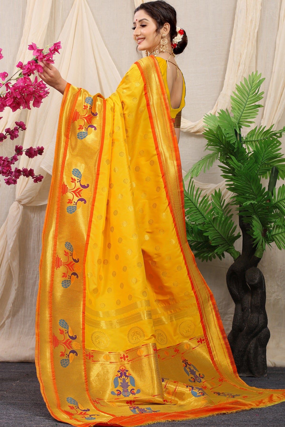 Opulent Yellow Paithani Silk Saree With Splendorous Blouse Piece