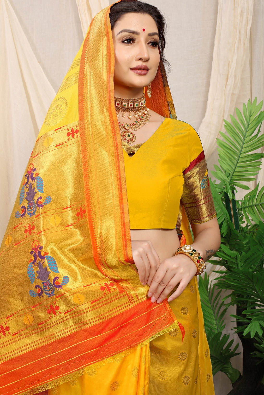Opulent Yellow Paithani Silk Saree With Splendorous Blouse Piece