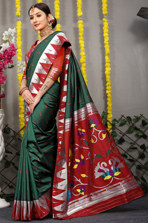 Load image into Gallery viewer, Scintilla Dark Green Paithani Silk Saree With Appealing Blouse Piece
