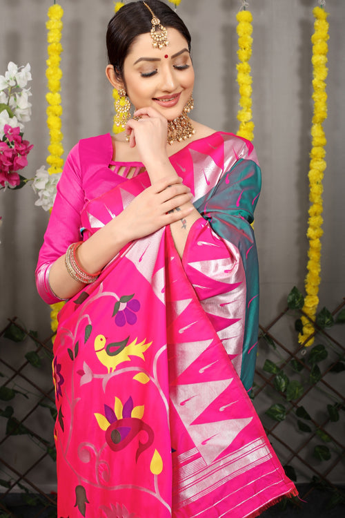 Load image into Gallery viewer, Serendipity Grey Paithani Silk Saree With Appealing Blouse Piece
