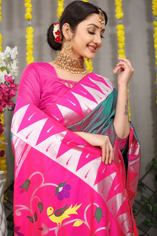 Load image into Gallery viewer, Serendipity Grey Paithani Silk Saree With Appealing Blouse Piece
