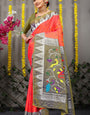 Surreptitious Orange Paithani Silk Saree With Appealing Blouse Piece