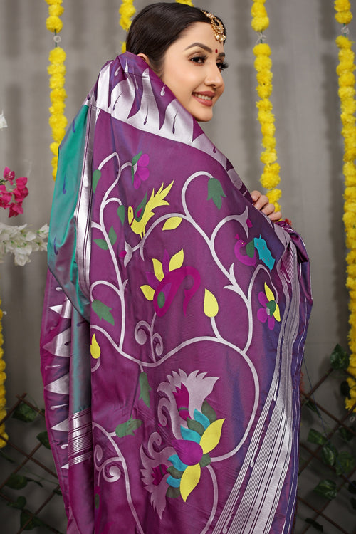 Load image into Gallery viewer, Susurrous Rama Paithani Silk Saree With Appealing Blouse Piece
