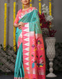 Woebegone Sky Paithani Silk Saree With Appealing Blouse Piece