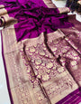 Alluring Purple Soft Banarasi Silk Saree With Intricate Blouse Piece