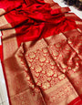 Stylish Red Soft Banarasi Silk Saree With Intricate Blouse Piece