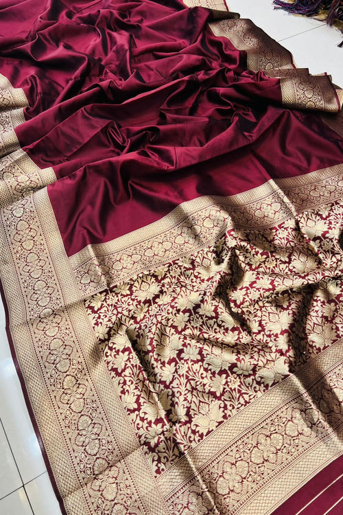 Load image into Gallery viewer, Adorning Wine Soft Banarasi Silk Saree With Intricate Blouse Piece
