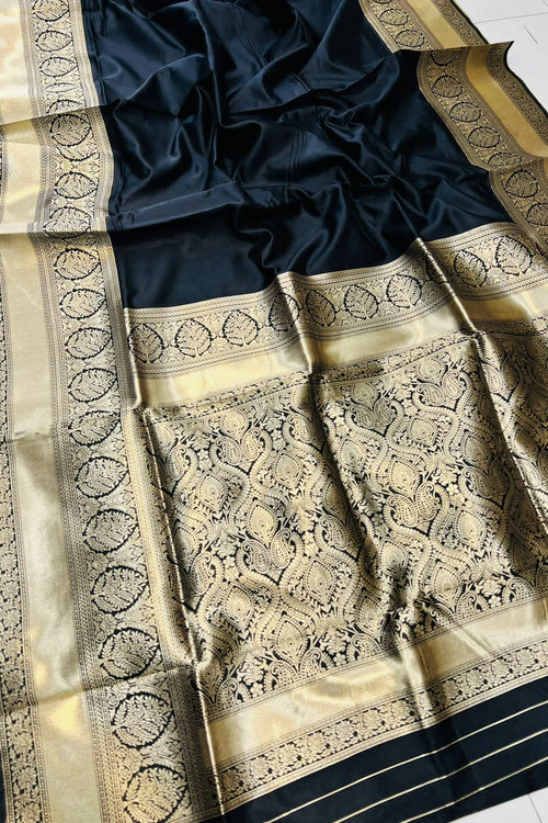 Load image into Gallery viewer, Glowing Black Soft Banarasi Silk Saree With Nemesis Blouse Piece
