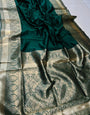 Beautiful Dark Green Soft Banarasi Silk Saree With Nemesis Blouse Piece