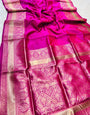 Girlish Dark Pink Soft Banarasi Silk Saree With Nemesis Blouse Piece