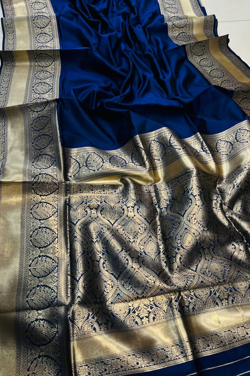 Load image into Gallery viewer, Intricate Navy Blue Soft Banarasi Silk Saree With Nemesis Blouse Piece
