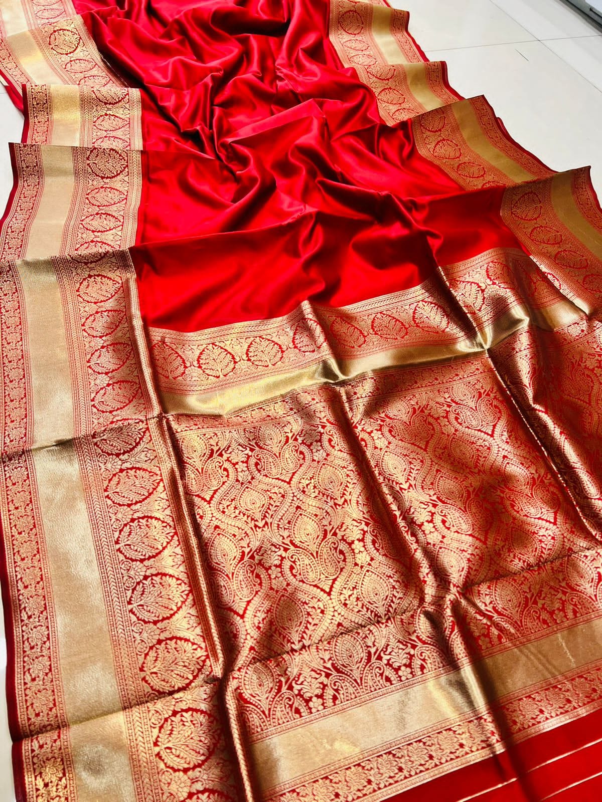 Designer Red Soft Banarasi Silk Saree With Nemesis Blouse Piece