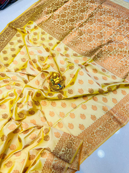 Quintessential Beige Soft Banarasi Silk Saree With Nemesis Blouse Piece