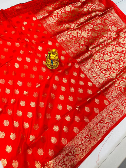 Quintessential Red Soft Banarasi Silk Saree With Nemesis Blouse Piece