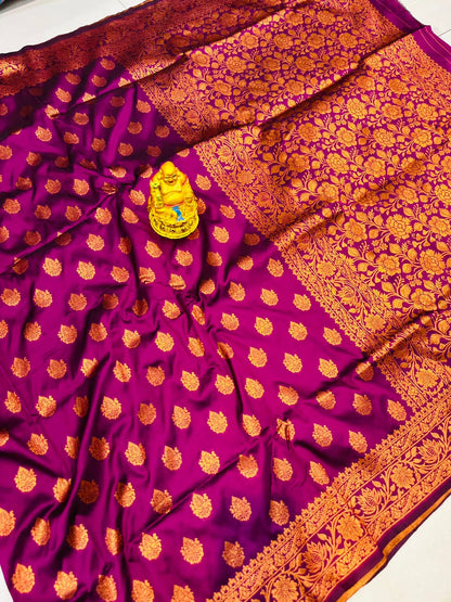 Quintessential Wine Soft Banarasi Silk Saree With Nemesis Blouse Piece