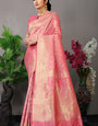 Glowing Baby Pink Banarasi Silk Saree With Fairytale Blouse Piece