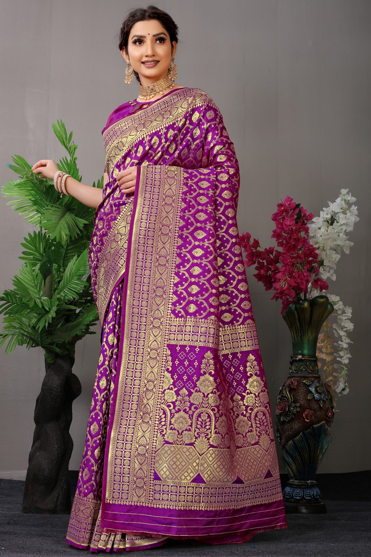 Demanding Purple Banarasi Silk Saree With Fairytale Blouse Piece