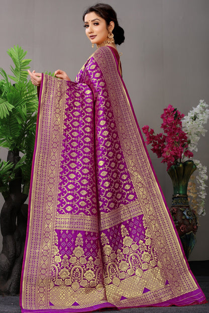 Demanding Purple Banarasi Silk Saree With Fairytale Blouse Piece