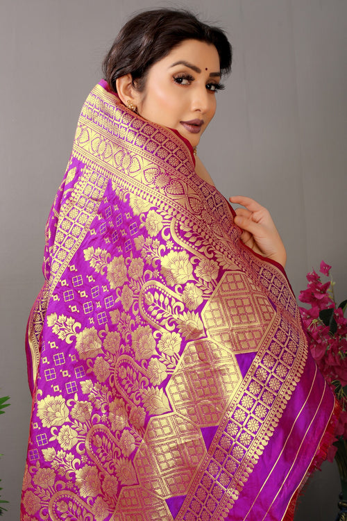 Load image into Gallery viewer, Demanding Purple Banarasi Silk Saree With Fairytale Blouse Piece
